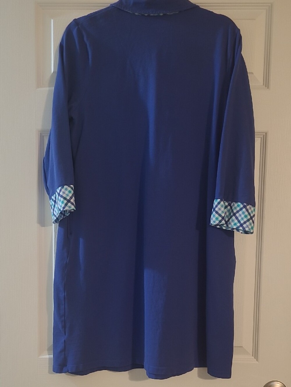 Appleseed's Royal Blue Polo Dress with Plaid Trim Size PL - Picture 3 of 6